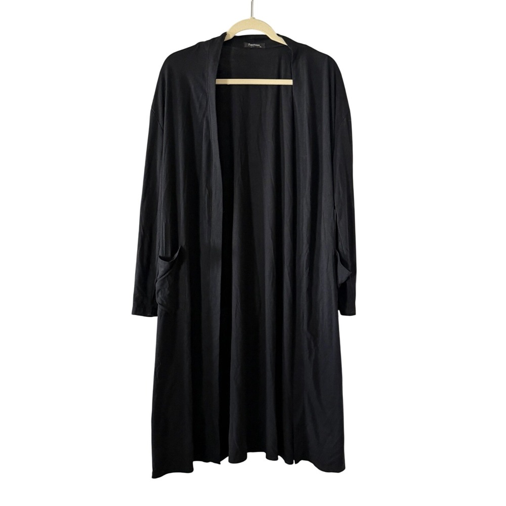 Fashion Women's XL Open Front Maxi Cardigan Black Cardigan Duster | SKU 0228